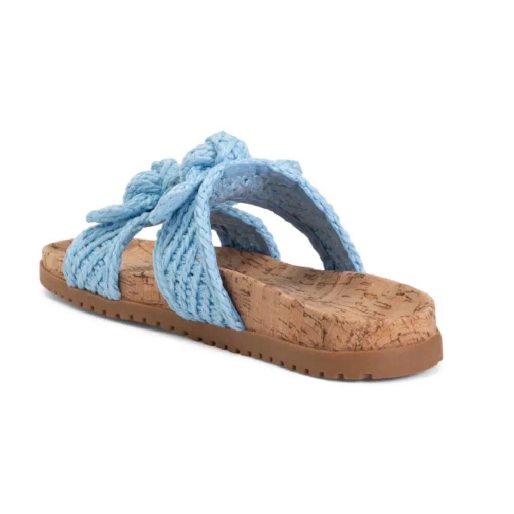 NWT ANNE KLEIN Bulia Blue Raffia Breaded Footbed Sandals Size 6